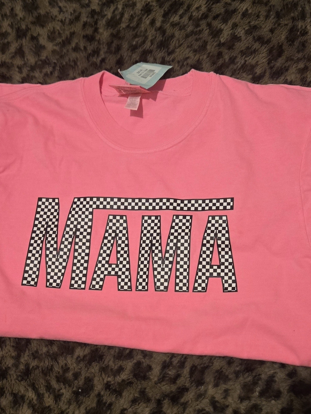Comfort Colors Pink Kids Pajama Top with Checkerboard MAMA Graphic